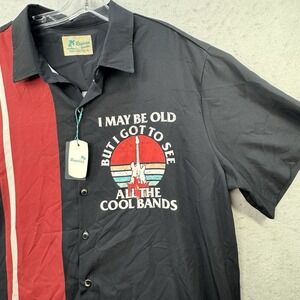 NEW Royaura Hawaiaan Stripe Button Up Bowling Shirt Mens XL Funny Joke Band Old